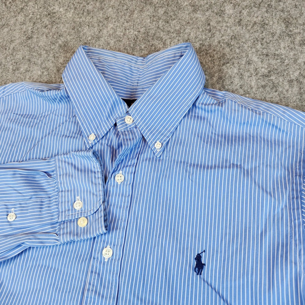 Ralph Lauren Button Down Shirt Men 16.5 Blue Pinstripe Long Sleeve Classic Pony